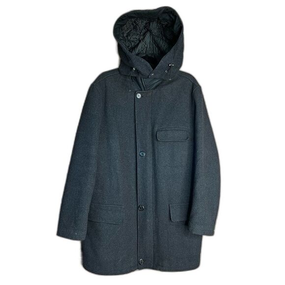 Vintage Balmain Black Hooded Pea Coat for Cold Weather | Size EU48 Medium - Picture 2 of 15